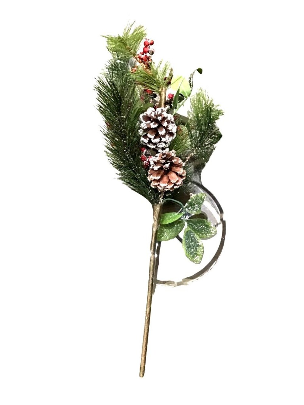 SET OF 2 -CHRISTMAS TREE FILLER 20" ARTIFICIAL STEM WICKER BALL, BERRY, PINE PIC